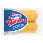 Hostess Twinkies golden sponge cakes with creamy filling in clear wrapper