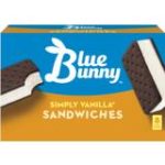 Blue Bunny Simply Vanilla Ice Cream Sandwiches in blue and yellow box