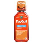 Vicks DayQuil cold and flu relief bottle in orange packaging