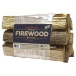Pack of firewood wrapped in plastic labeled “FIREWOOD”