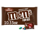 M&M's milk chocolate candy share size bag 10.5oz in brown packaging